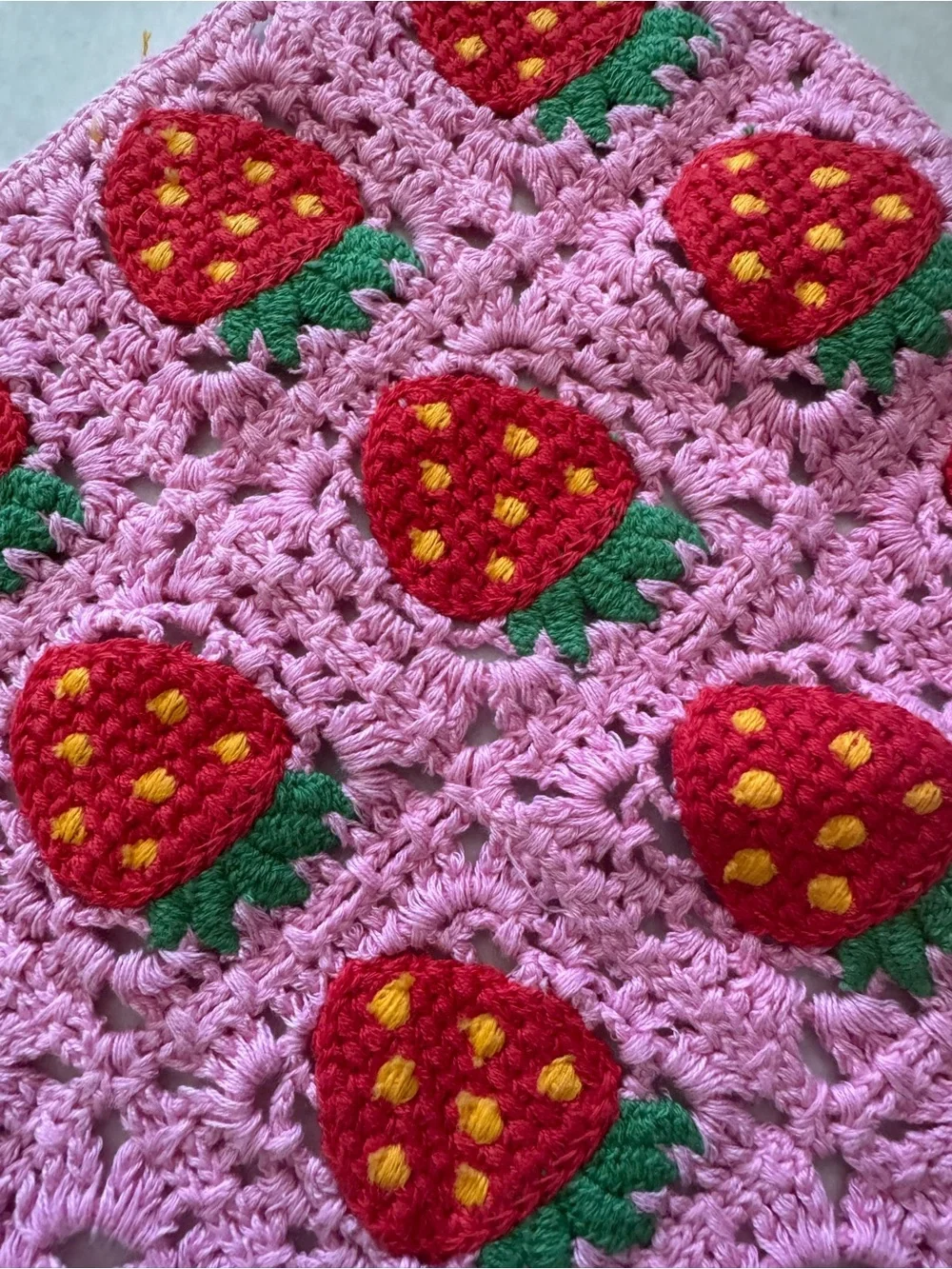 Pink Strawberry Crochet Bandana